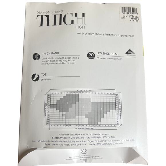 Nordstrom Diamond Band Thigh High Nylon Stocking Size B Nude - Picture 2 of 4